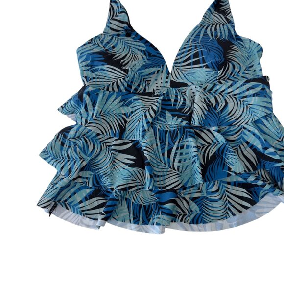 Time & Tru Womens Blue Tropical Print Ruffled Halter Swimsuit S (4-6) - Picture 2 of 11